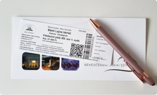 Békéscsabai Jókai Színház bérlet és toll egy borítékon